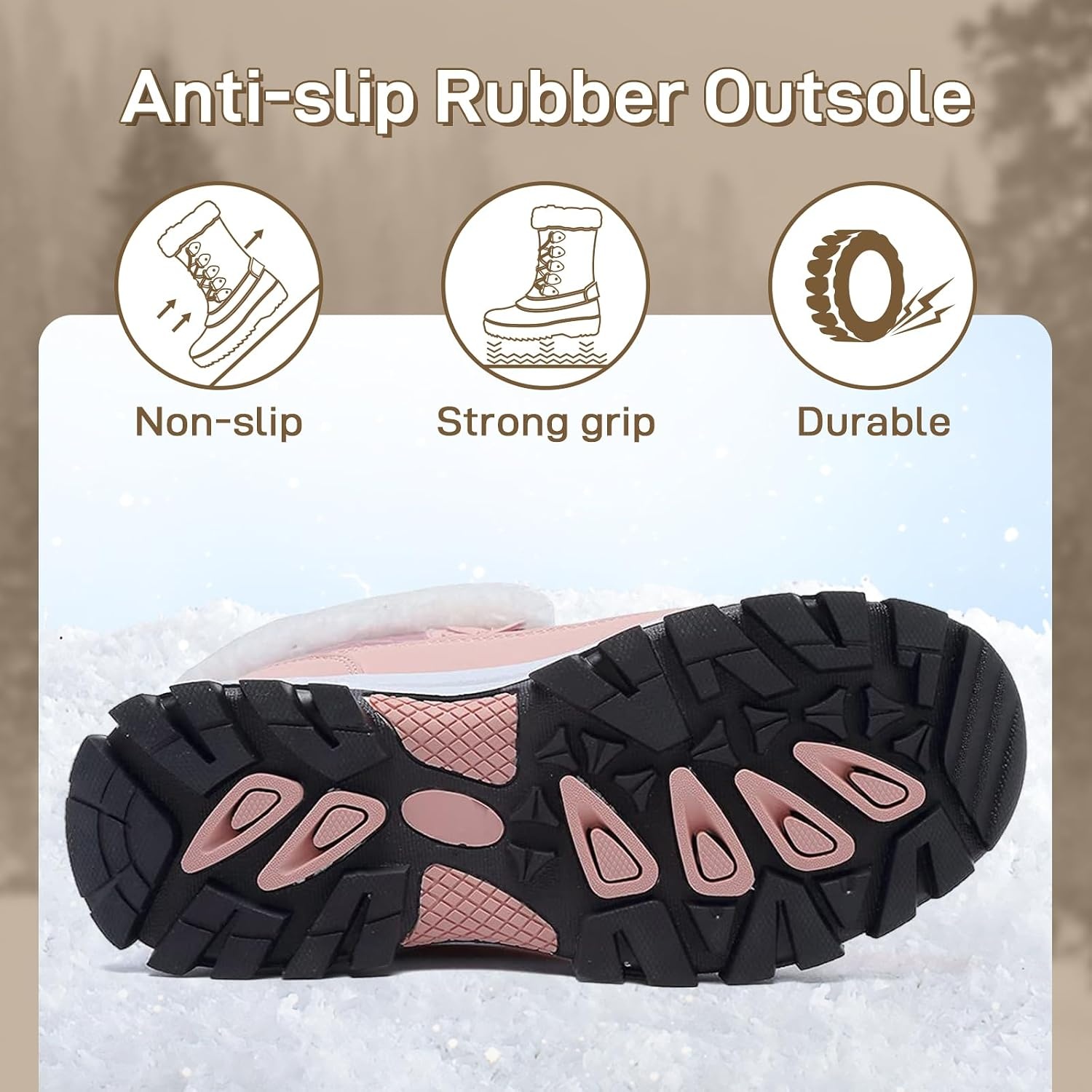image:imageziitop Womens Snow Boots Waterproof Warm Fur Lined Mid Calf Winter BootsPink