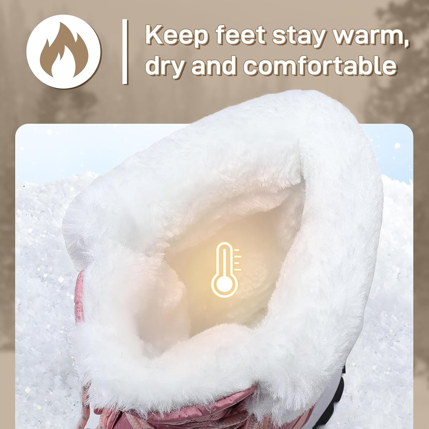 image:imageziitop Womens Snow Boots Waterproof Warm Fur Lined Mid Calf Winter BootsPink