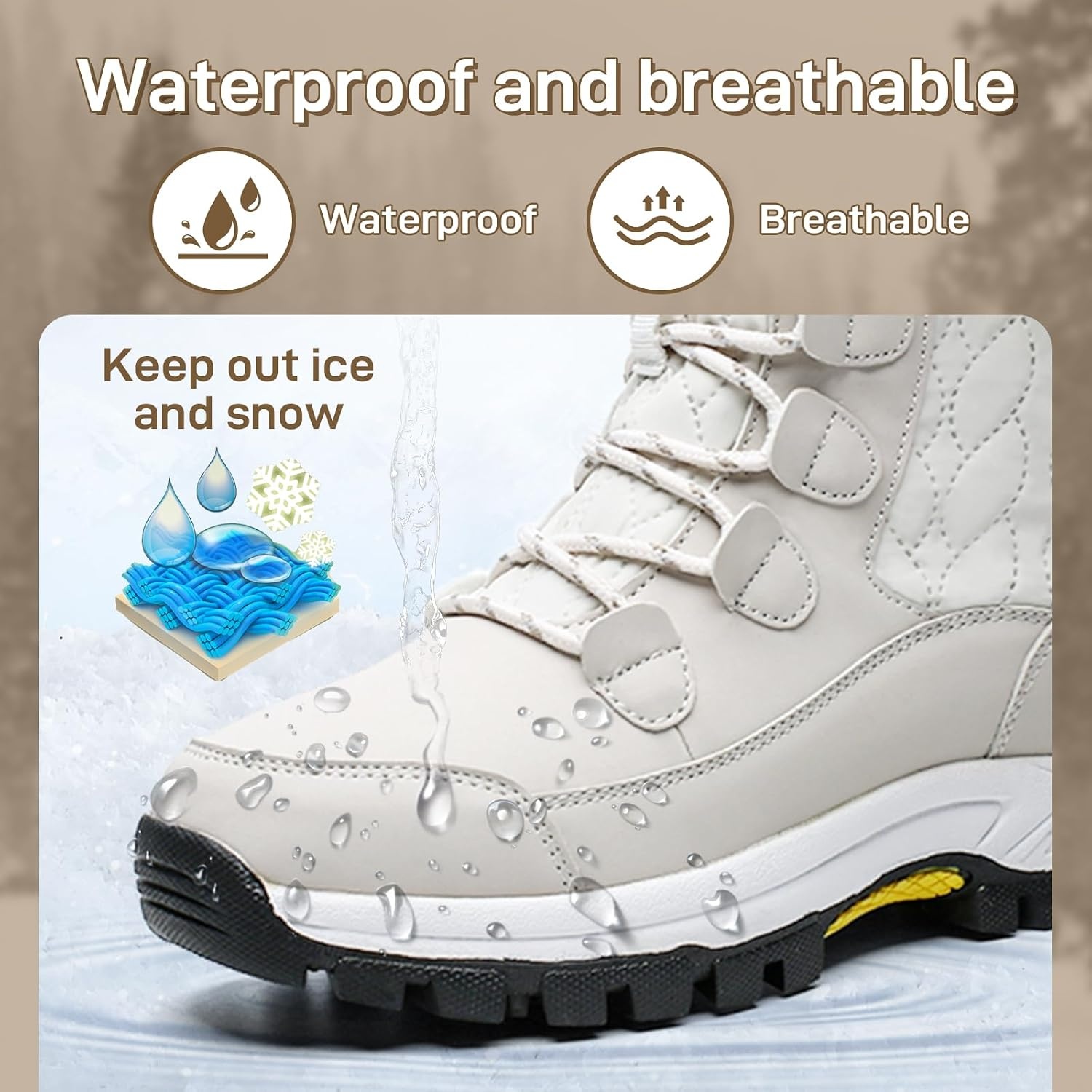 image:imageziitop Womens Snow Boots Waterproof Warm Fur Lined Mid Calf Winter BootsWhite