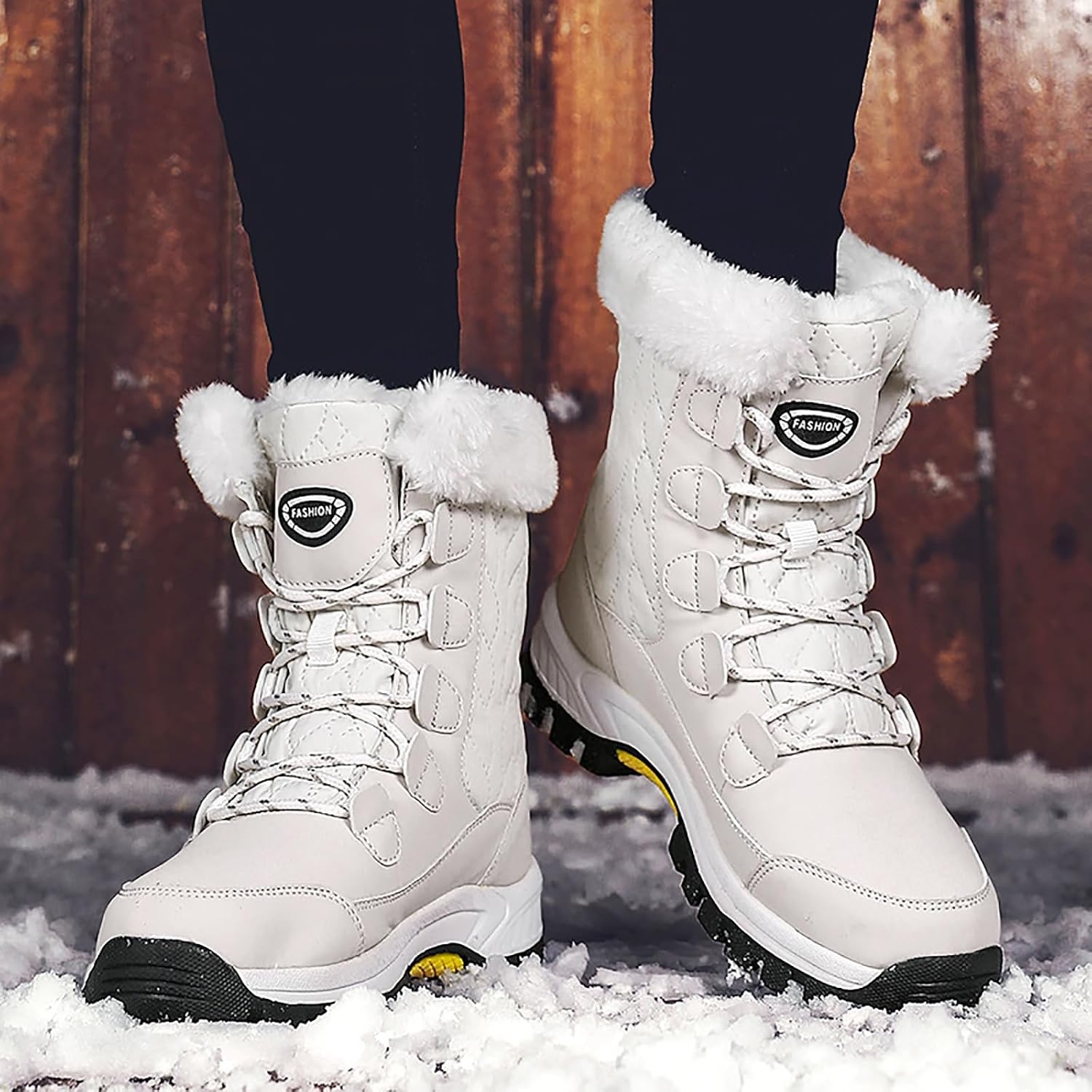 image:imageziitop Womens Snow Boots Waterproof Warm Fur Lined Mid Calf Winter BootsWhite