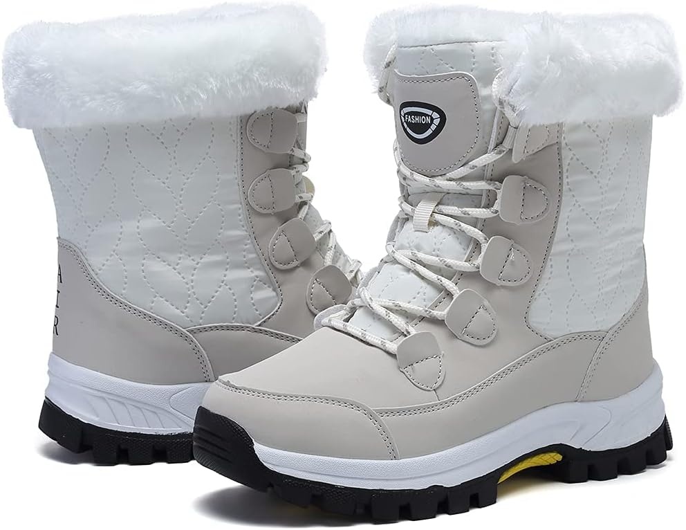 image:imageziitop Womens Snow Boots Waterproof Warm Fur Lined Mid Calf Winter BootsWhite