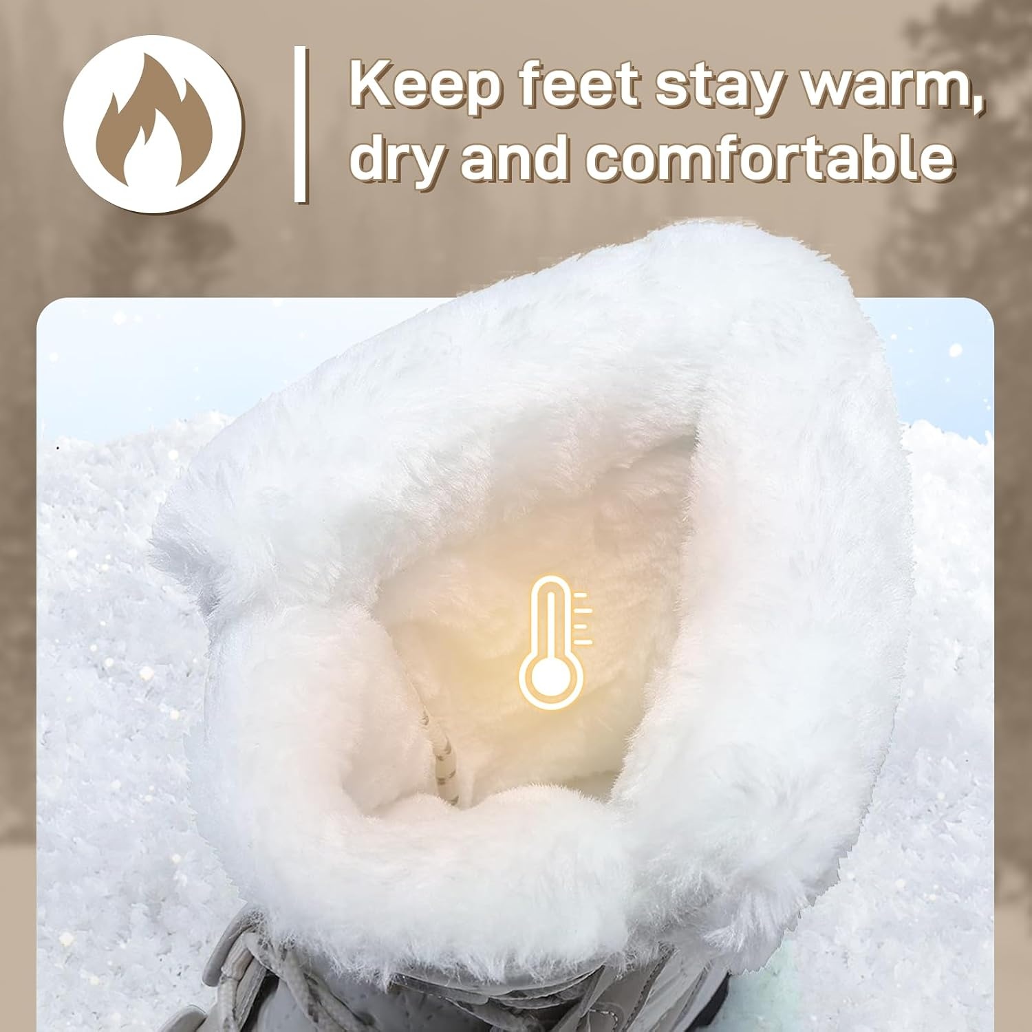image:imageziitop Womens Snow Boots Waterproof Warm Fur Lined Mid Calf Winter BootsWhite