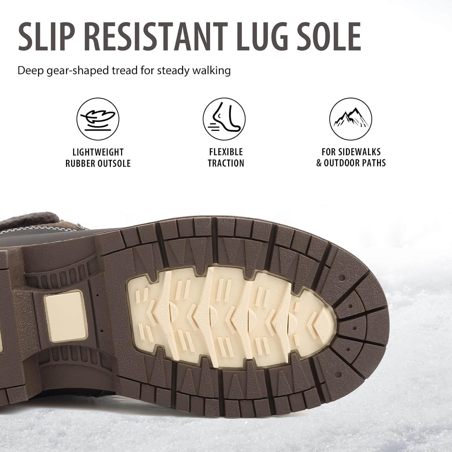 image:imageziitop Womens Winter Boots Waterproof Snow Boots Fur Lined Lace Up Side ZipBrown