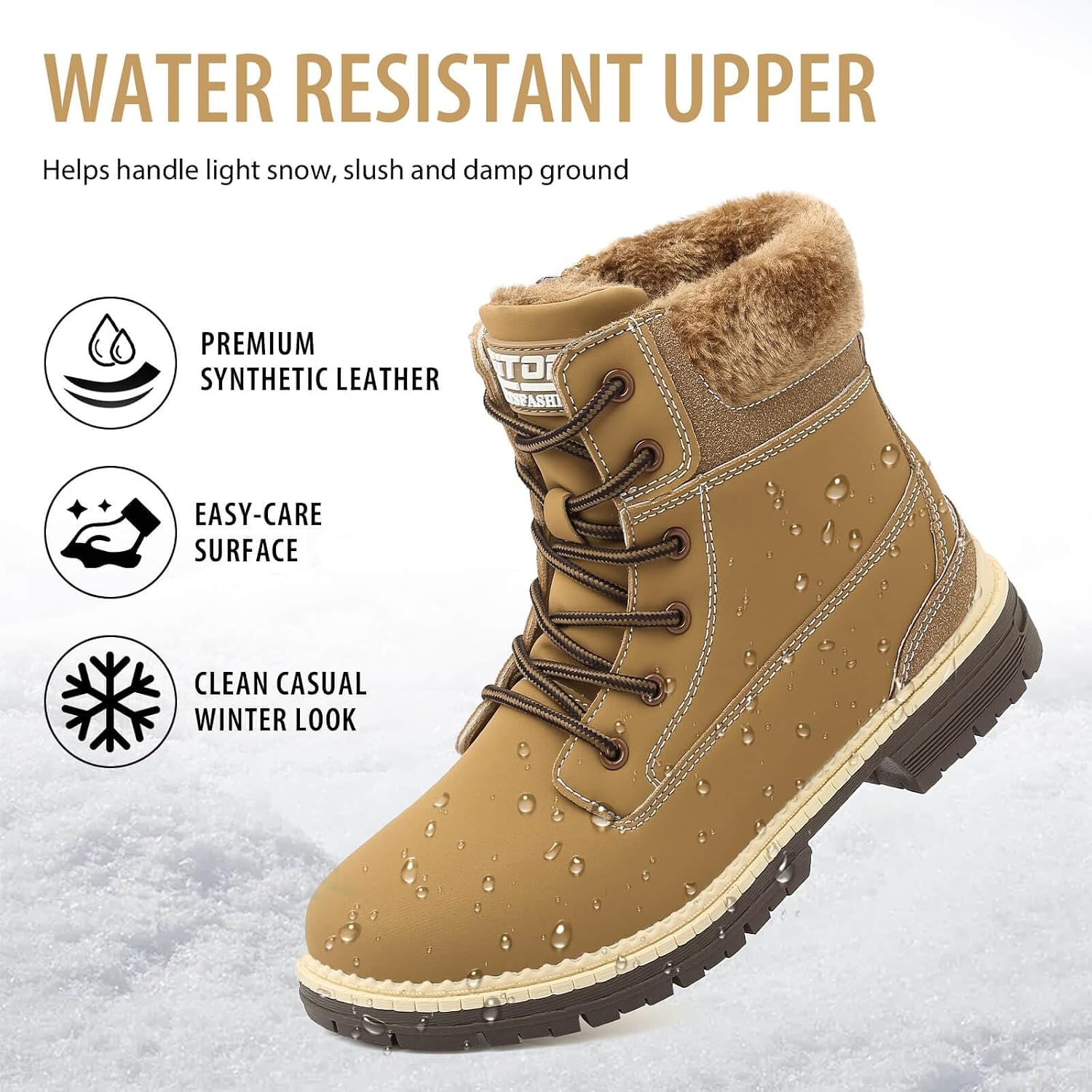 image:imageziitop Womens Winter Boots Waterproof Snow Boots Fur Lined Lace Up Side ZipCamel