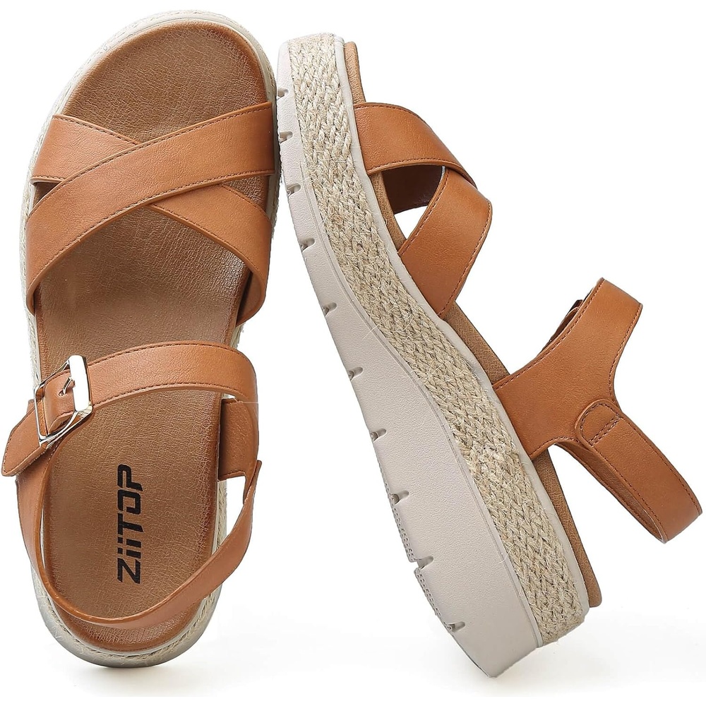 image:imageziitop Womens Wedge Platform Espadrille Sandals with Orthopedic Arch Support Adjustable Ankle Strap Open Toe for Casual WalkingA Brown