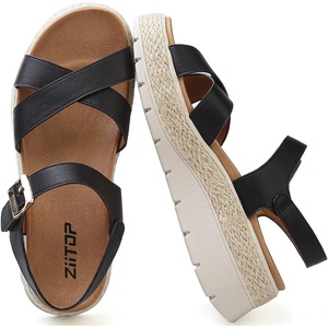 ziitop Womens Wedge Platform Espadrille Sandals with Orthopedic Arch Support Adjustable Ankle Strap Open Toe for Casual Walking(A Black)
