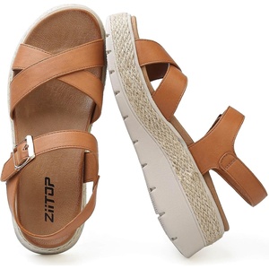 ziitop Womens Wedge Platform Espadrille Sandals with Orthopedic Arch Support Adjustable Ankle Strap Open Toe for Casual Walking(A Brown)