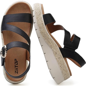ziitop Womens Wedge Platform Espadrille Sandals with Orthopedic Arch Support Adjustable Ankle Strap Open Toe for Casual Walking(B Black)