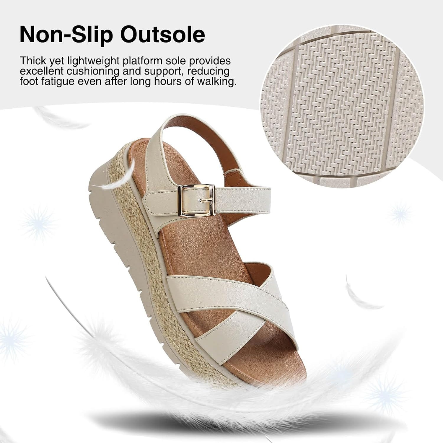 image:imageziitop Womens Wedge Platform Espadrille Sandals with Orthopedic Arch Support Adjustable Ankle Strap Open Toe for Casual WalkingA Beige