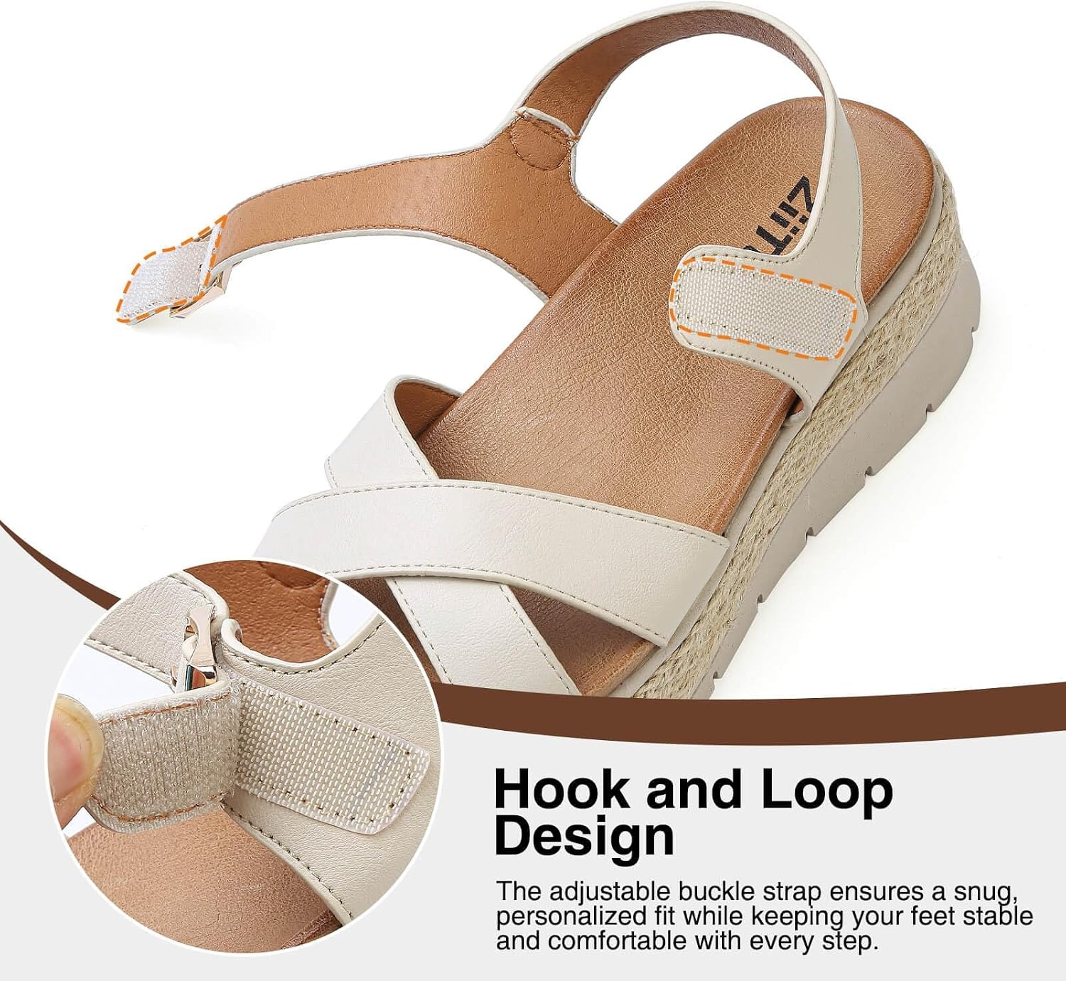 image:imageziitop Womens Wedge Platform Espadrille Sandals with Orthopedic Arch Support Adjustable Ankle Strap Open Toe for Casual WalkingA Beige