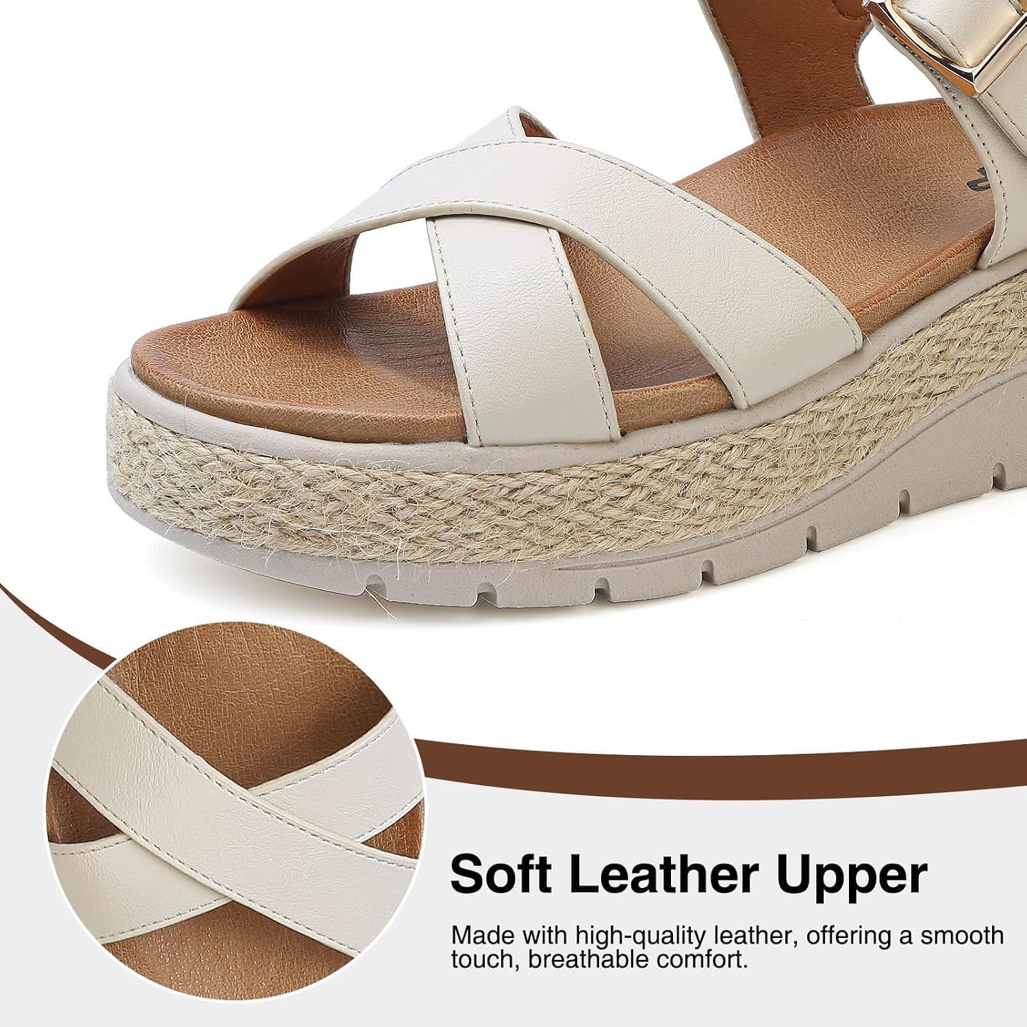 image:imageziitop Womens Wedge Platform Espadrille Sandals with Orthopedic Arch Support Adjustable Ankle Strap Open Toe for Casual WalkingA Beige