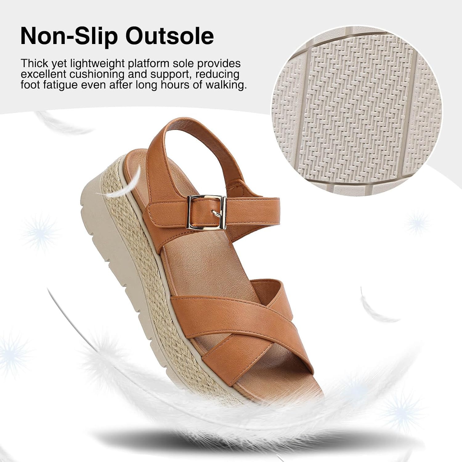 image:imageziitop Womens Wedge Platform Espadrille Sandals with Orthopedic Arch Support Adjustable Ankle Strap Open Toe for Casual WalkingA Brown