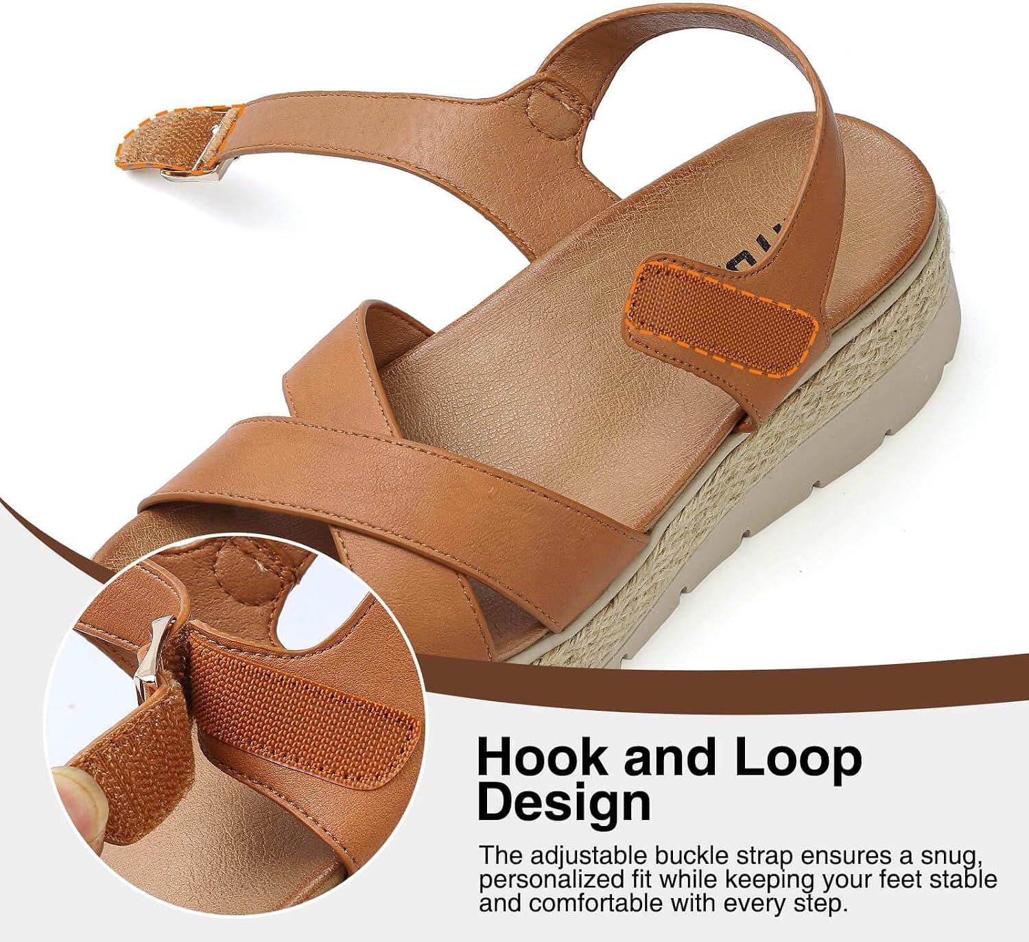 image:imageziitop Womens Wedge Platform Espadrille Sandals with Orthopedic Arch Support Adjustable Ankle Strap Open Toe for Casual WalkingA Brown