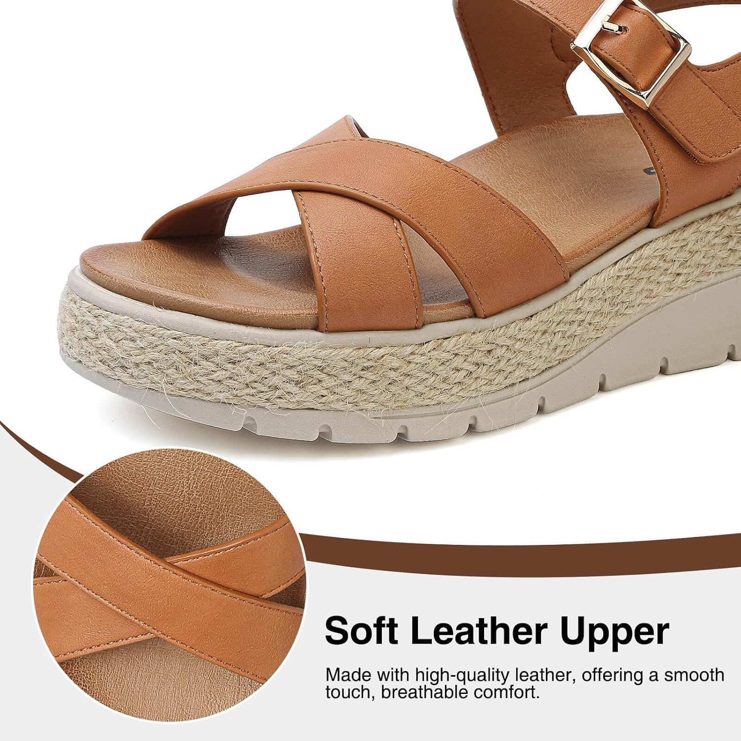 image:imageziitop Womens Wedge Platform Espadrille Sandals with Orthopedic Arch Support Adjustable Ankle Strap Open Toe for Casual WalkingA Brown