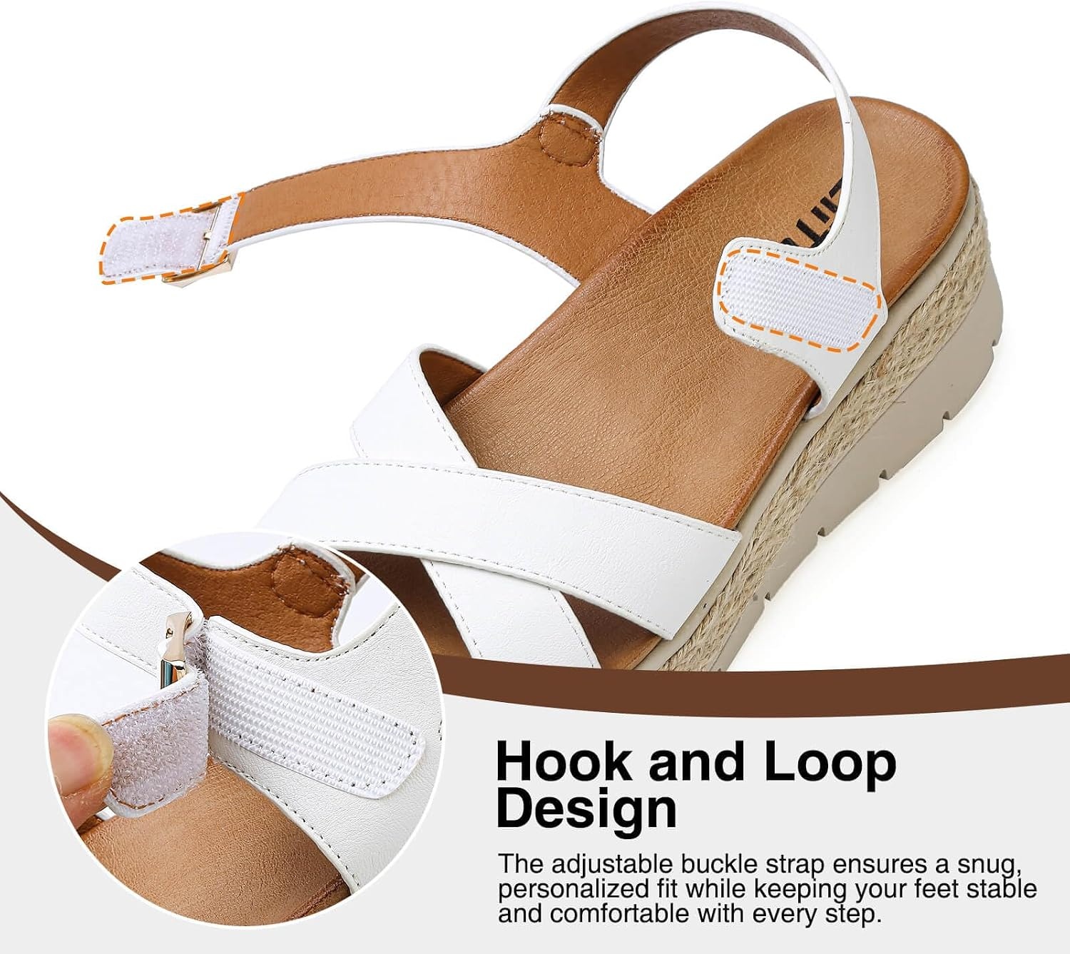 image:imageziitop Womens Wedge Platform Espadrille Sandals with Orthopedic Arch Support Adjustable Ankle Strap Open Toe for Casual WalkingA White