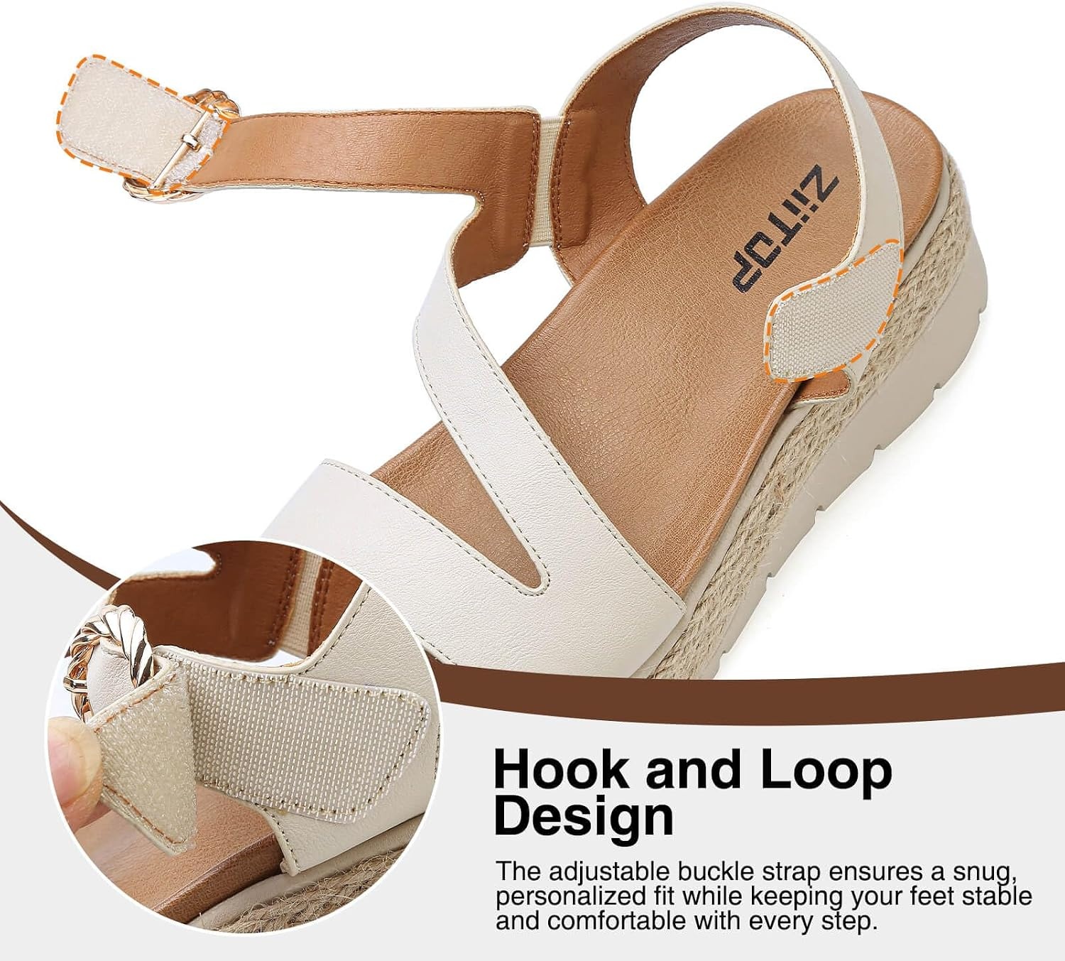 image:imageziitop Womens Wedge Platform Espadrille Sandals with Orthopedic Arch Support Adjustable Ankle Strap Open Toe for Casual WalkingB Beige