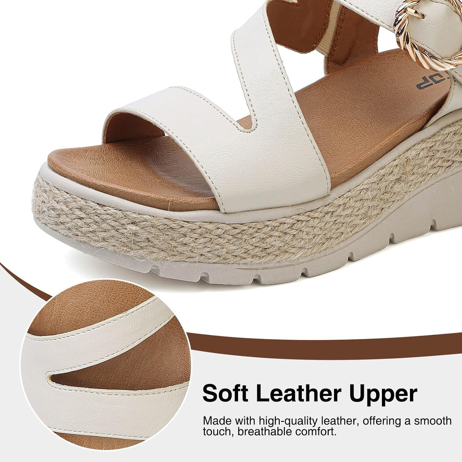 image:imageziitop Womens Wedge Platform Espadrille Sandals with Orthopedic Arch Support Adjustable Ankle Strap Open Toe for Casual WalkingB Beige
