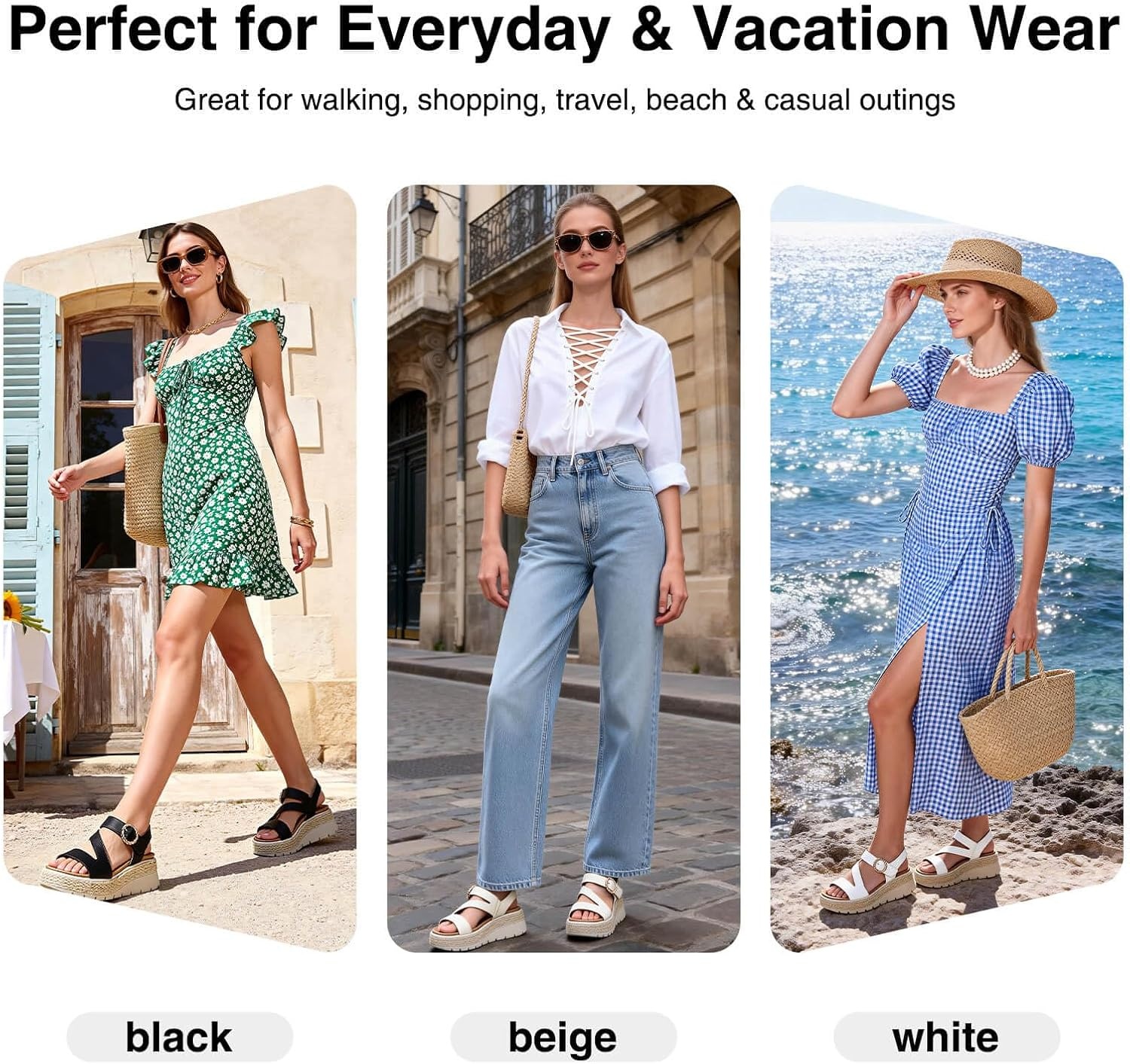 image:imageziitop Womens Wedge Platform Espadrille Sandals with Orthopedic Arch Support Adjustable Ankle Strap Open Toe for Casual WalkingB Black