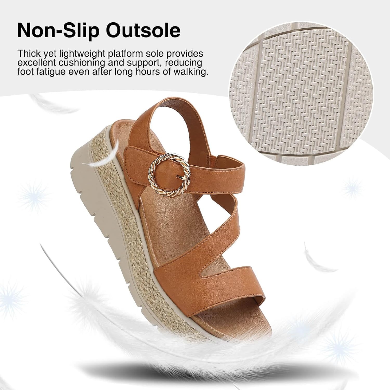 image:imageziitop Womens Wedge Platform Espadrille Sandals with Orthopedic Arch Support Adjustable Ankle Strap Open Toe for Casual WalkingB Brown