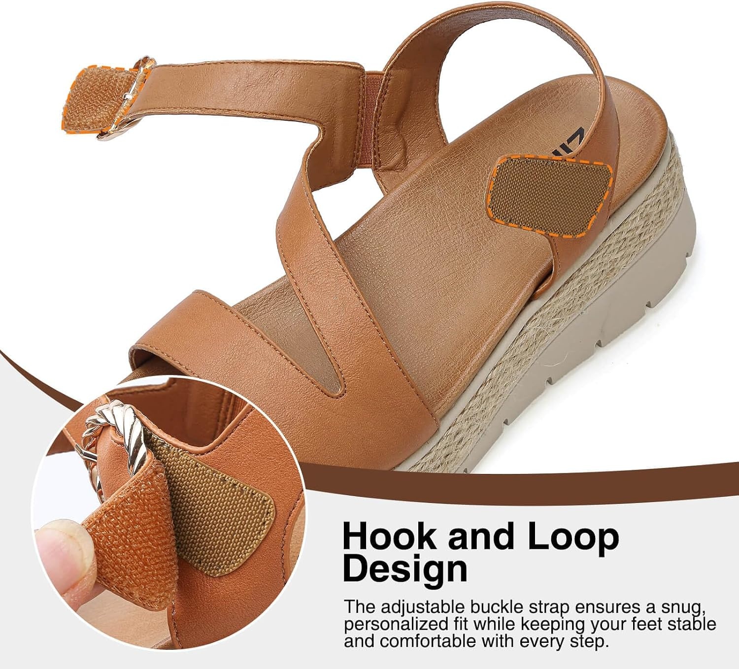 image:imageziitop Womens Wedge Platform Espadrille Sandals with Orthopedic Arch Support Adjustable Ankle Strap Open Toe for Casual WalkingB Brown