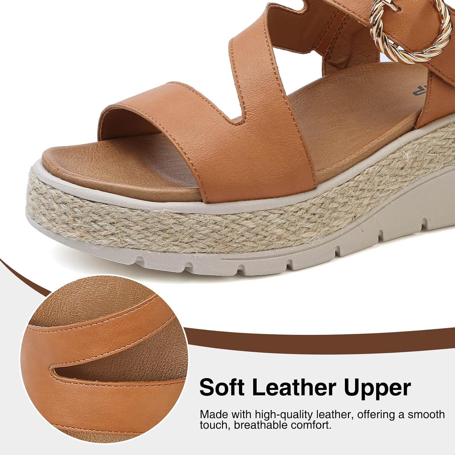 image:imageziitop Womens Wedge Platform Espadrille Sandals with Orthopedic Arch Support Adjustable Ankle Strap Open Toe for Casual WalkingB Brown