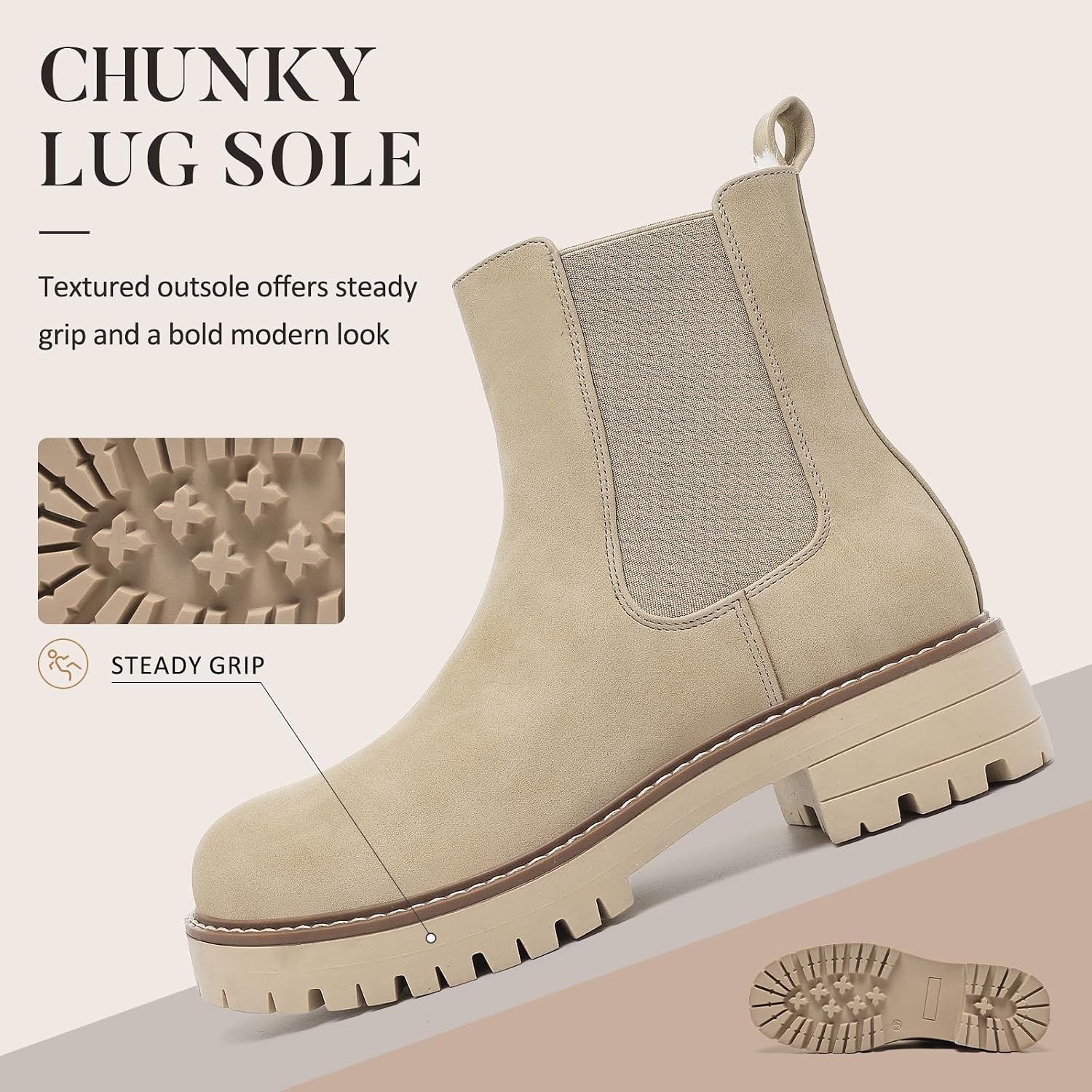 image:imageChelsea Boots Women Winter Boots Fur Lined Chunky Lug Sole Ankle BootiesRice
