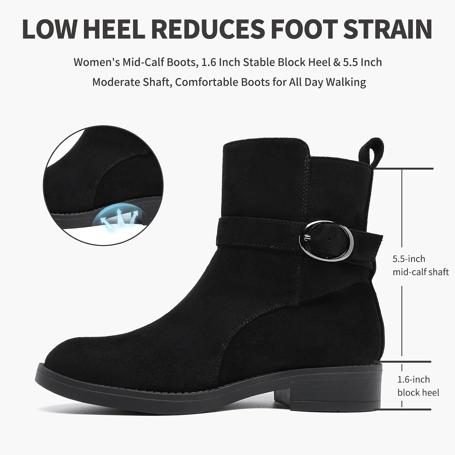 image:imageWomens Mid Ankle Booties for Fall Winter Chunky low heel Snow Wear ZipperBlack Suede