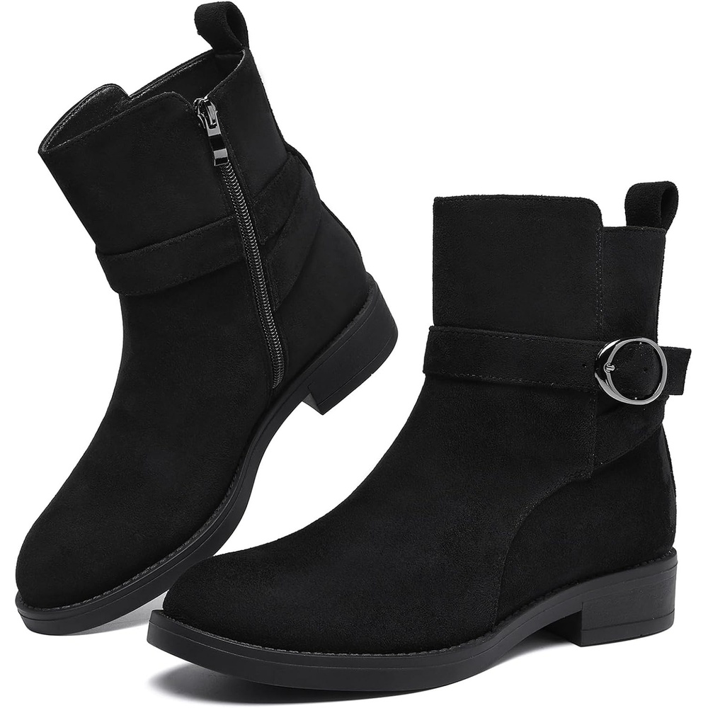 image:imageWomens Mid Ankle Booties for Fall Winter Chunky low heel Snow Wear ZipperBlack Suede