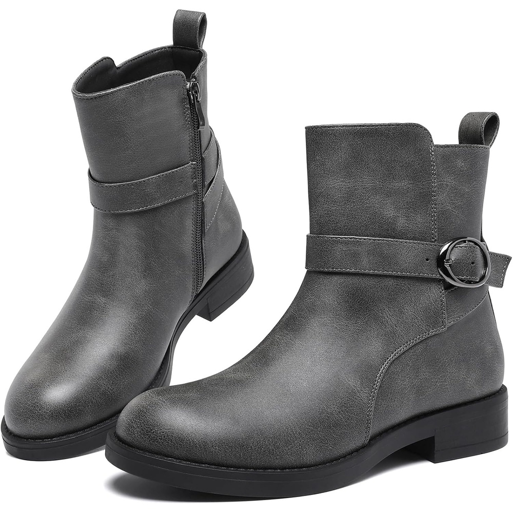image:imageWomens Mid Ankle Booties for Fall Winter Chunky low heel Snow Wear ZipperDark Gray