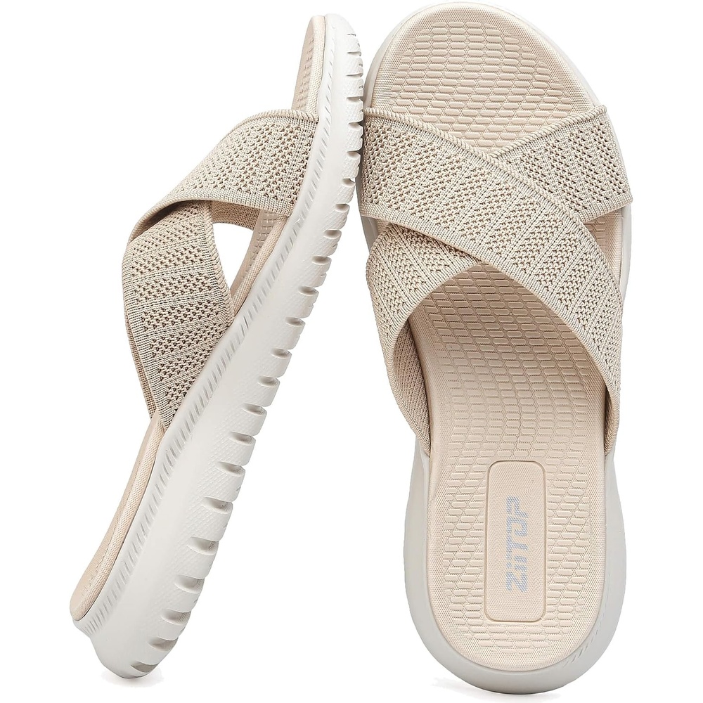 image:imageziitop Orthopedic Slides Sandals For Women Breathable Mesh Sports Athletic Casual Slippers Sandals Lightweight Non Slip With Arch SupportApricot1