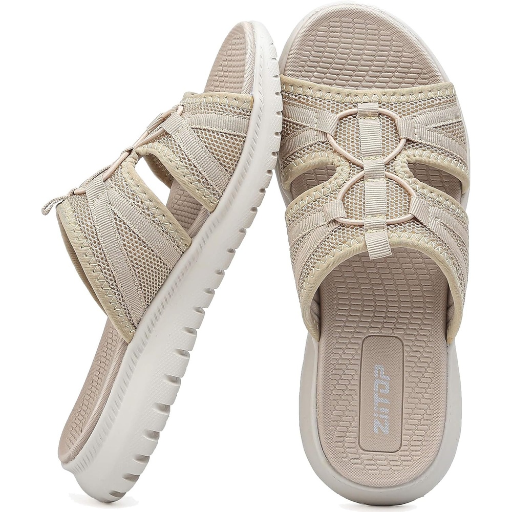 image:imageziitop Orthopedic Slides Sandals For Women Breathable Mesh Sports Athletic Casual Slippers Sandals Lightweight Non Slip With Arch SupportApricot2