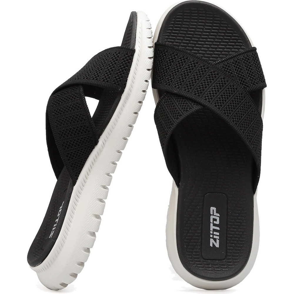 image:imageziitop Orthopedic Slides Sandals For Women Breathable Mesh Sports Athletic Casual Slippers Sandals Lightweight Non Slip With Arch SupportBlack1