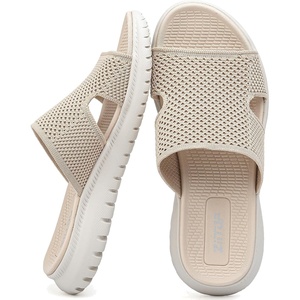 ziitop Orthopedic Slides Sandals For Women Breathable Mesh Sports Athletic Casual Slippers Sandals Lightweight Non Slip With Arch Support(Apricot-3)