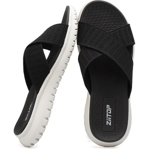 ziitop Orthopedic Slides Sandals For Women Breathable Mesh Sports Athletic Casual Slippers Sandals Lightweight Non Slip With Arch Support(Black-1)