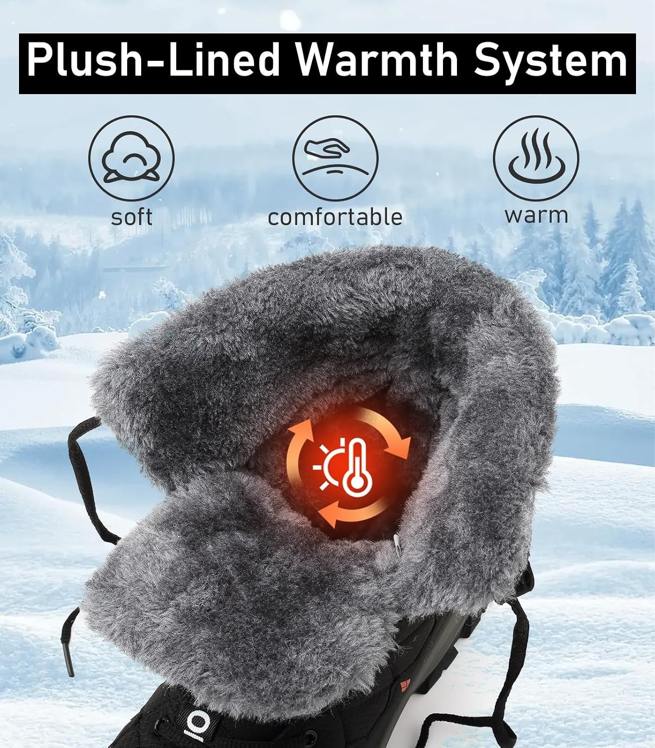 image:imageziitop Mens Winter Snow Boots Waterproof Warm Fur Lined Insulated BootsBlack