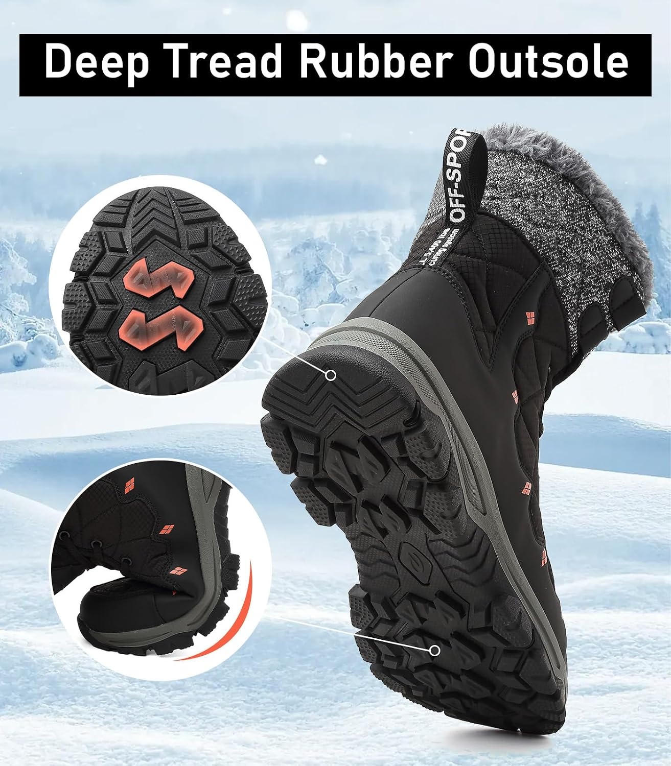 image:imageziitop Mens Winter Snow Boots Waterproof Warm Fur Lined Insulated BootsBlack