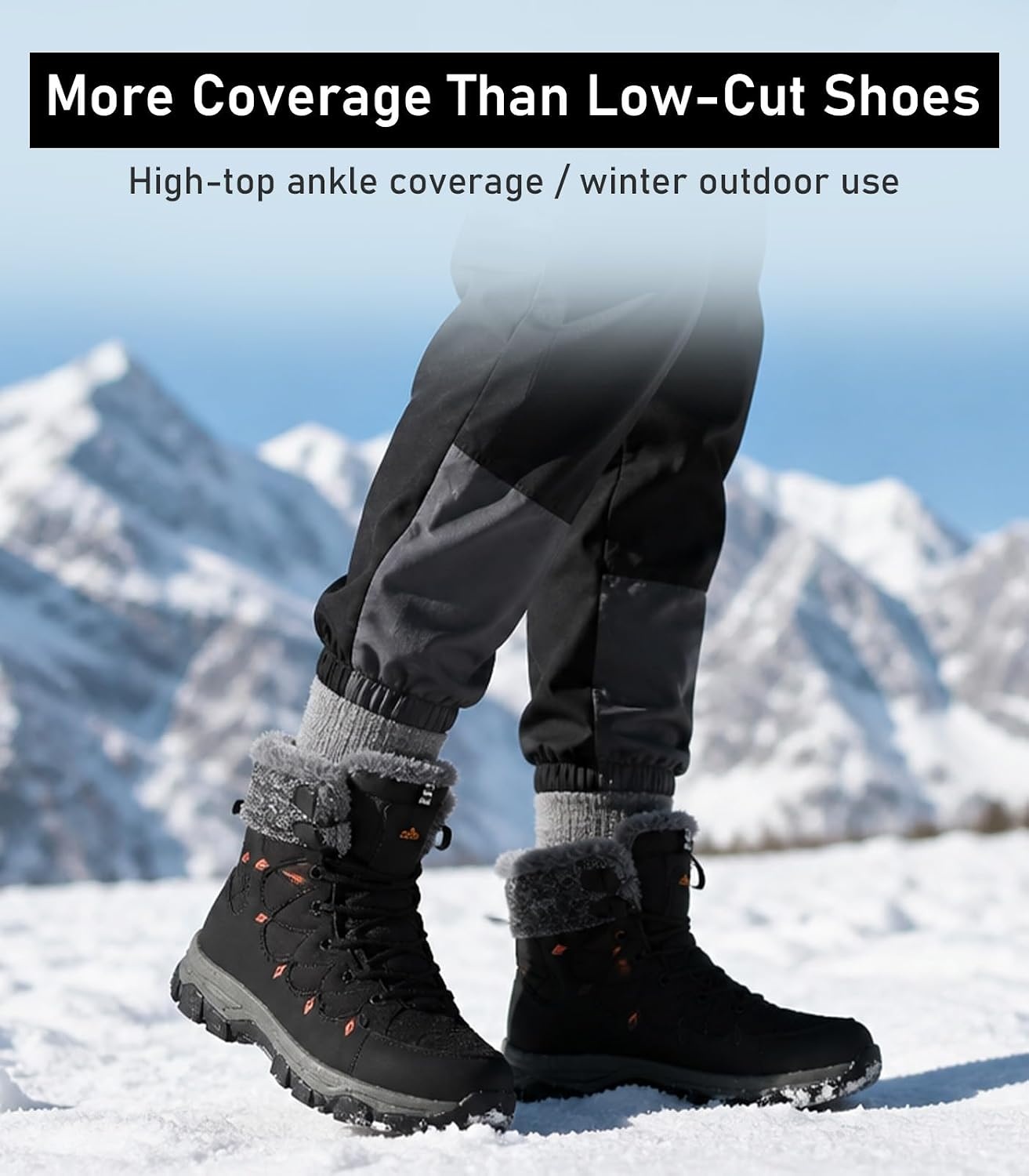 image:imageziitop Mens Winter Snow Boots Waterproof Warm Fur Lined Insulated BootsBlack