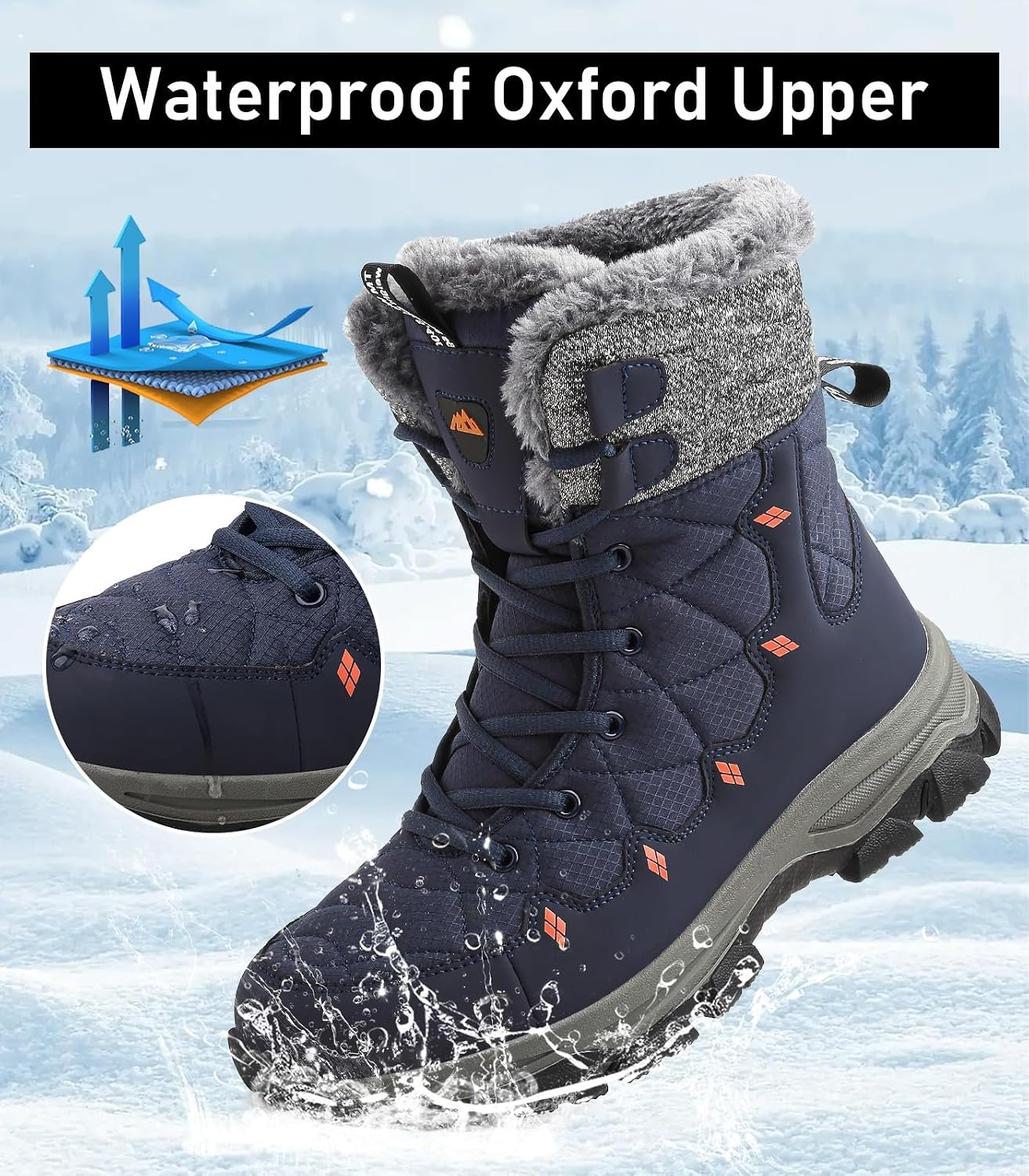 image:imageziitop Mens Winter Snow Boots Waterproof Warm Fur Lined Insulated BootsBlue