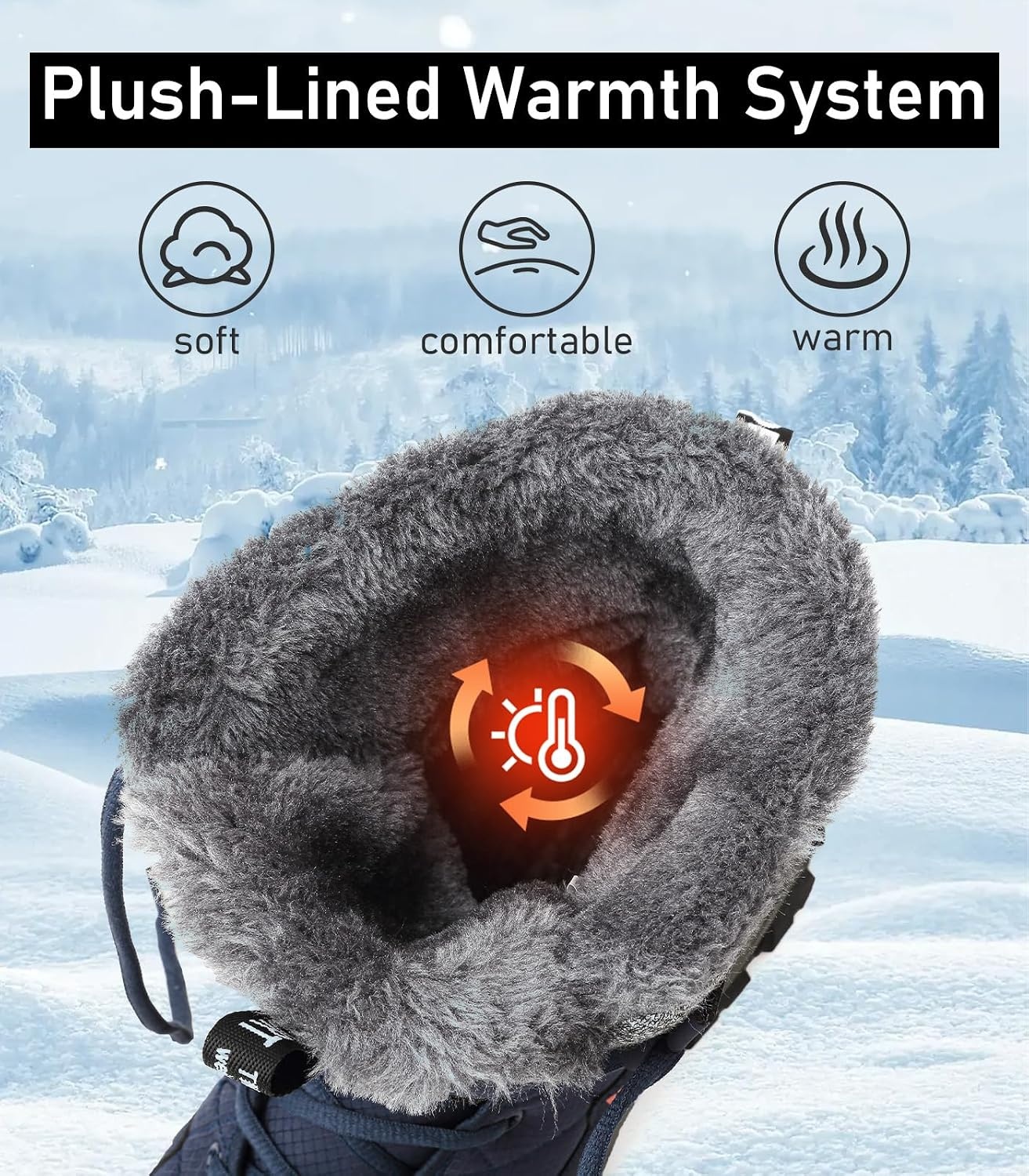 image:imageziitop Mens Winter Snow Boots Waterproof Warm Fur Lined Insulated BootsBlue