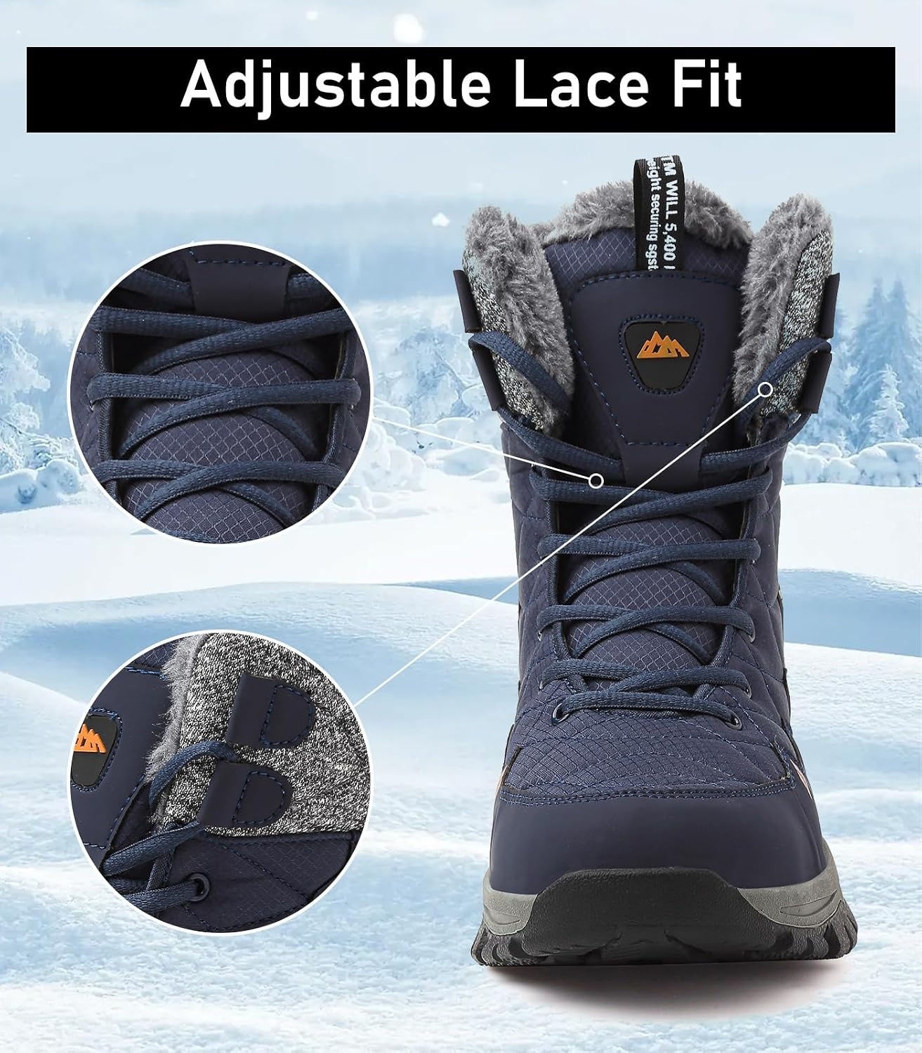 image:imageziitop Mens Winter Snow Boots Waterproof Warm Fur Lined Insulated BootsBlue