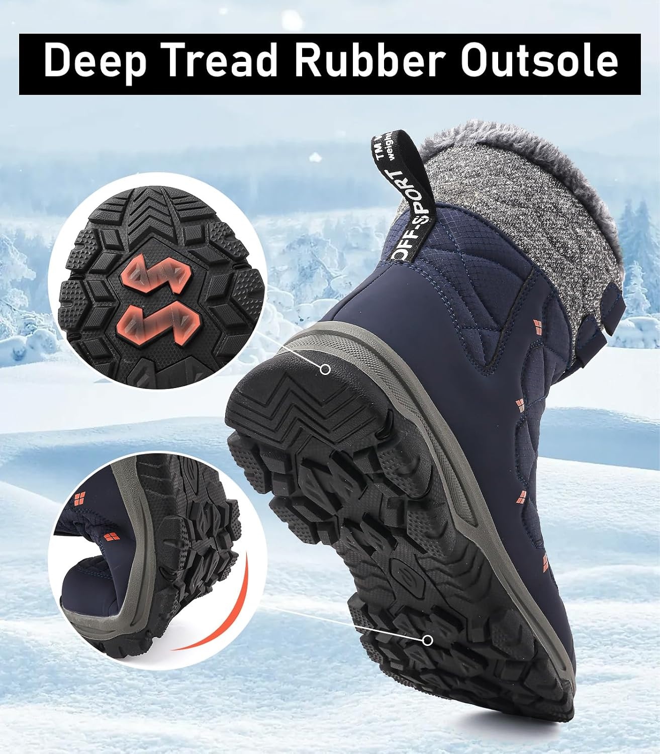 image:imageziitop Mens Winter Snow Boots Waterproof Warm Fur Lined Insulated BootsBlue