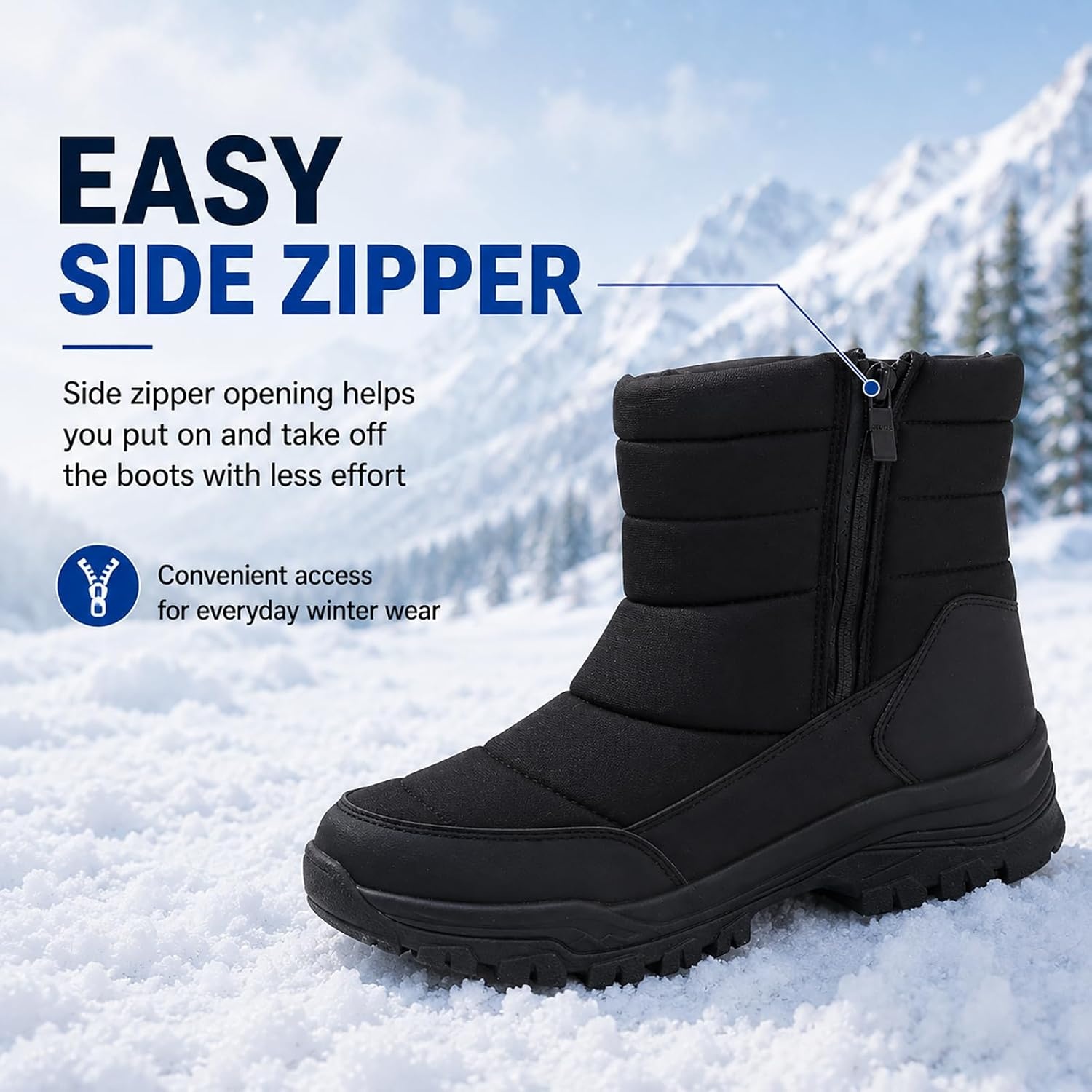 image:imageziitop Snow Boots for Men Waterproof Winter BootsBlack