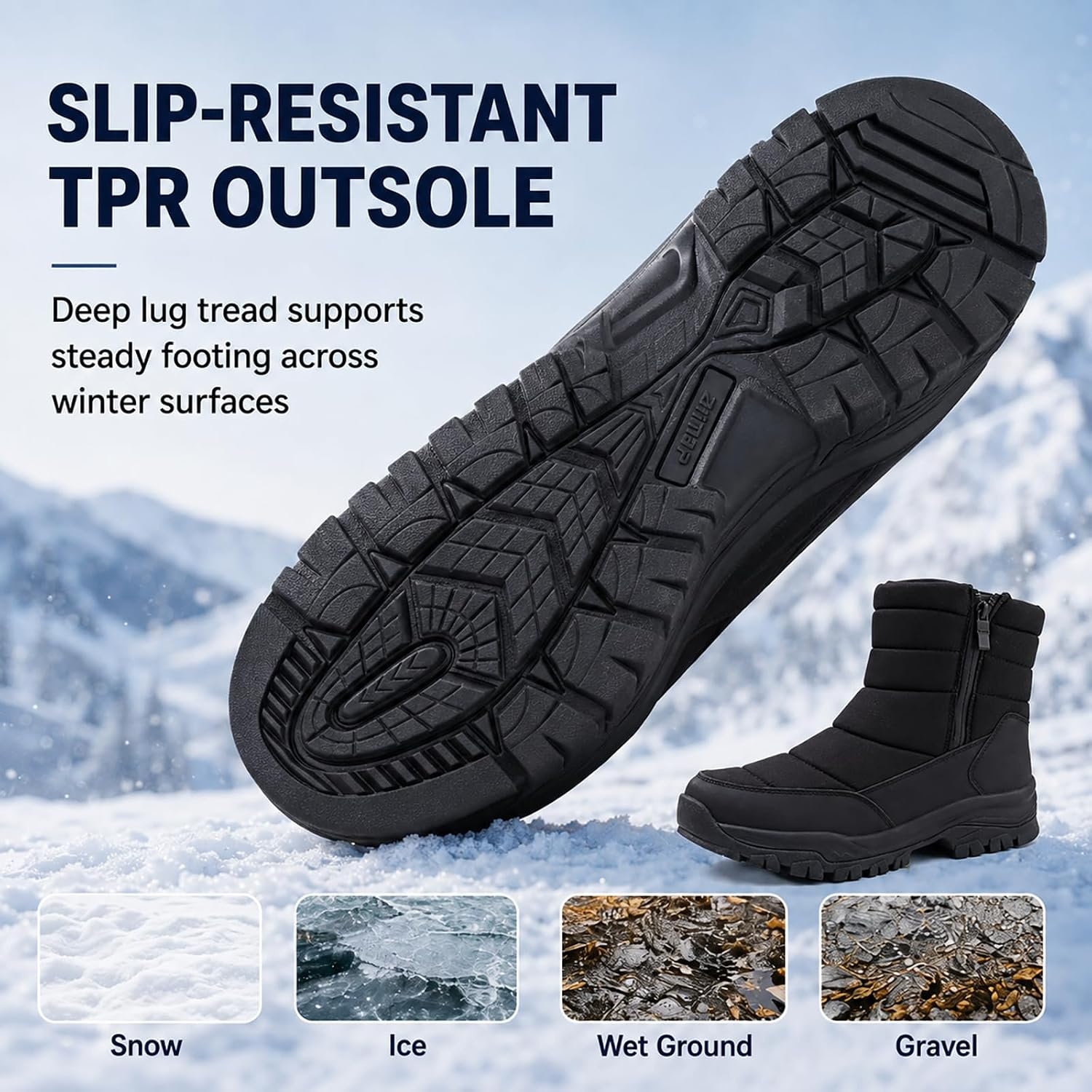 image:imageziitop Snow Boots for Men Waterproof Winter BootsBlack