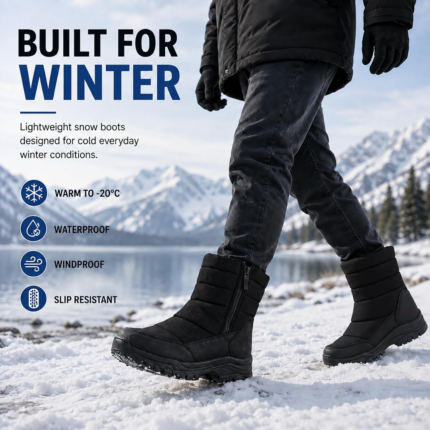 image:imageziitop Snow Boots for Men Waterproof Winter BootsBlack
