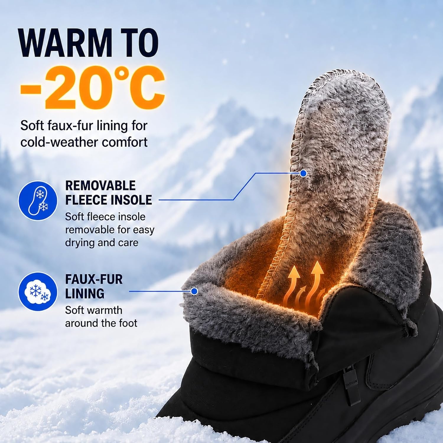 image:imageziitop Snow Boots for Men Waterproof Winter BootsBlack