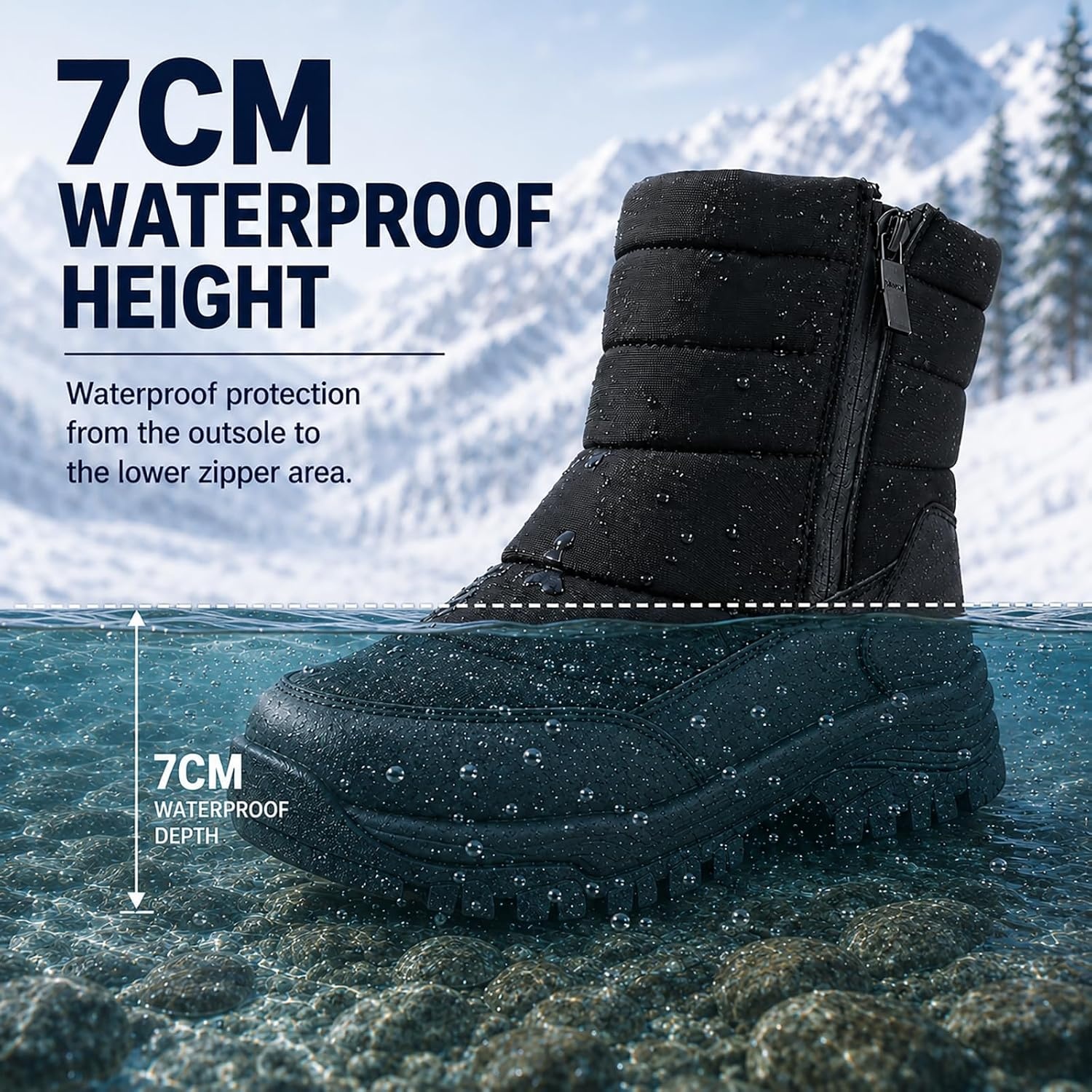 image:imageziitop Snow Boots for Men Waterproof Winter BootsBlack