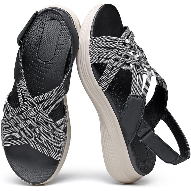 image:imageziitop Womens Sandals Women Footwear Ladies Summer Sandals with Arch Support Comfortable Walking Beach shoes Flat Wedge for Dressy Vacation Travel Office Party Shopping Dating Nursing Water SportsBlack Grey