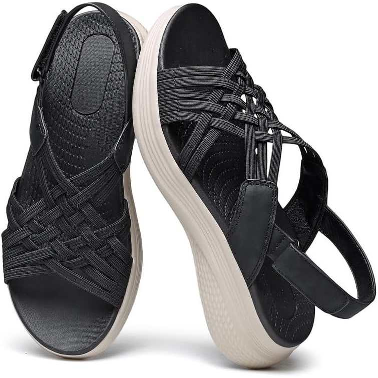 image:imageziitop Womens Sandals Women Footwear Ladies Summer Sandals with Arch Support Comfortable Walking Beach shoes Flat Wedge for Dressy Vacation Travel Office Party Shopping Dating Nursing Water SportsBlack