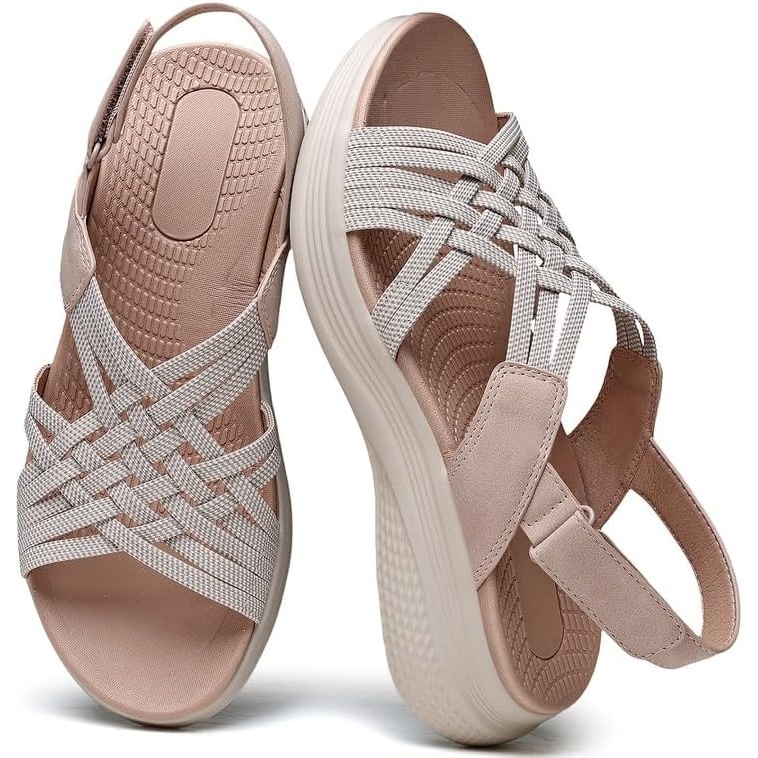 image:imageziitop Womens Sandals Women Footwear Ladies Summer Sandals with Arch Support Comfortable Walking Beach shoes Flat Wedge for Dressy Vacation Travel Office Party Shopping Dating Nursing Water SportsBlush Beige