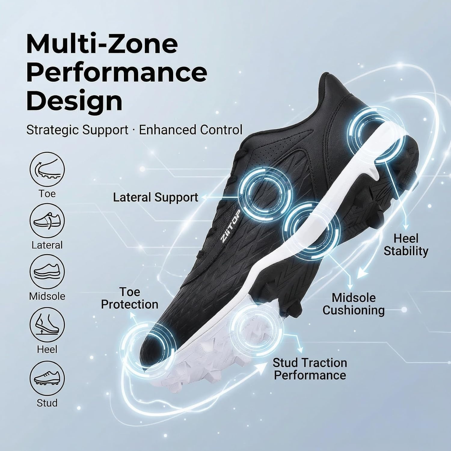 image:imageziitop Baseball Cleats Mens Softball Cleat Turf Shoes for MenBlack